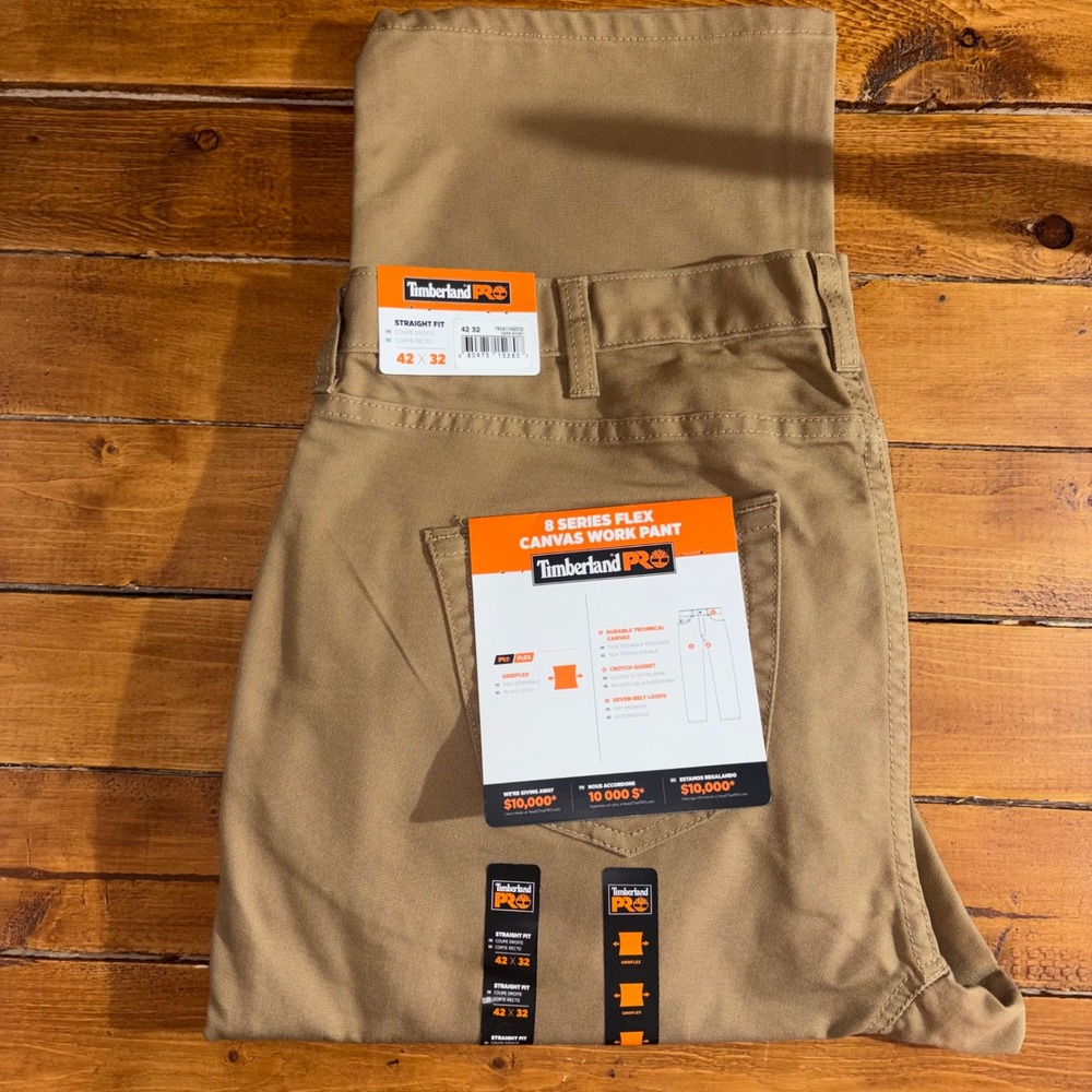 Timberland PRO Mens 42x32 Straight Fit 8 Series‎ Flex Canvas Work Pant Brown NEW
